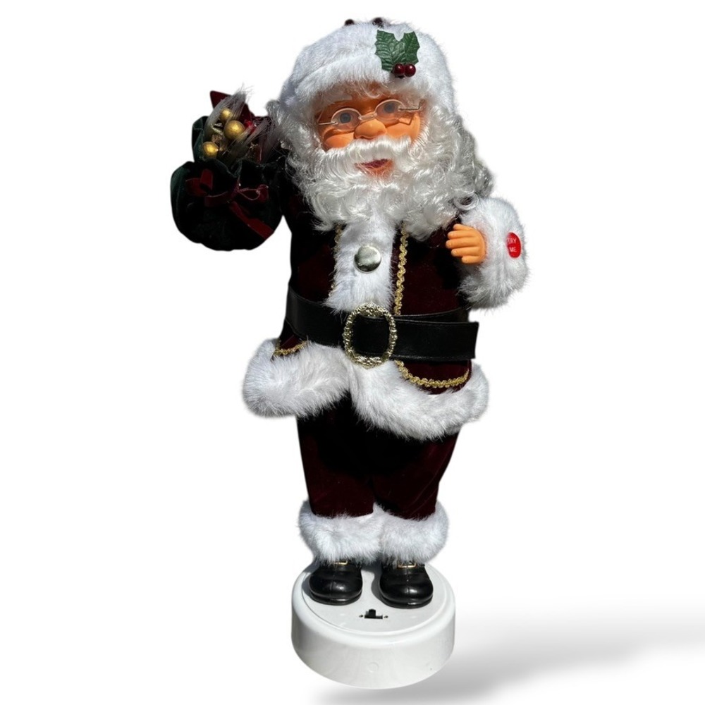 Vtg Animated Musical Santa Claus Figure Burgundy Christmas TESTED